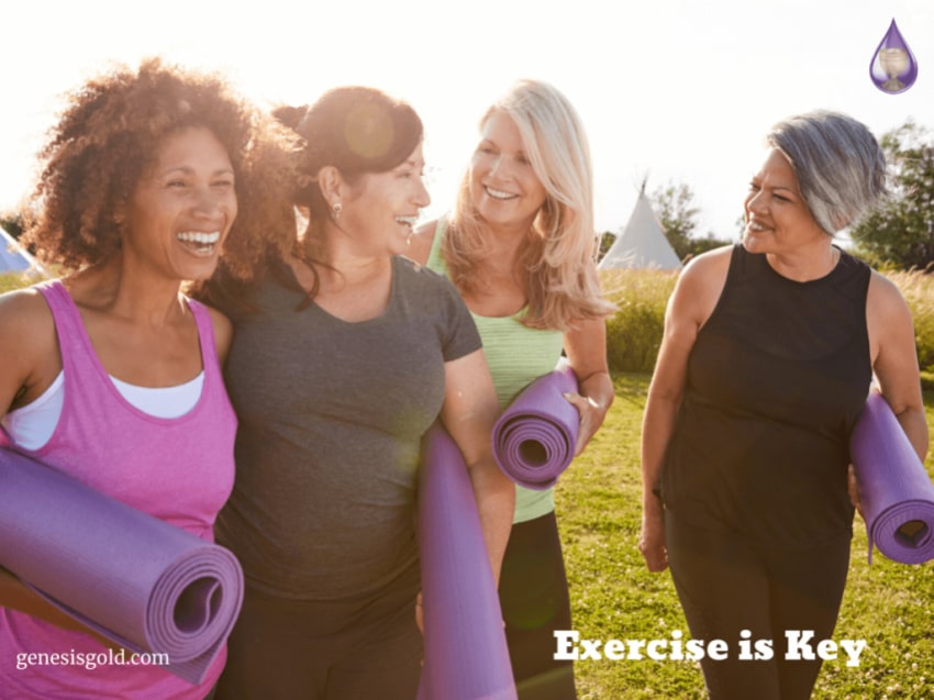 group of older women exercising