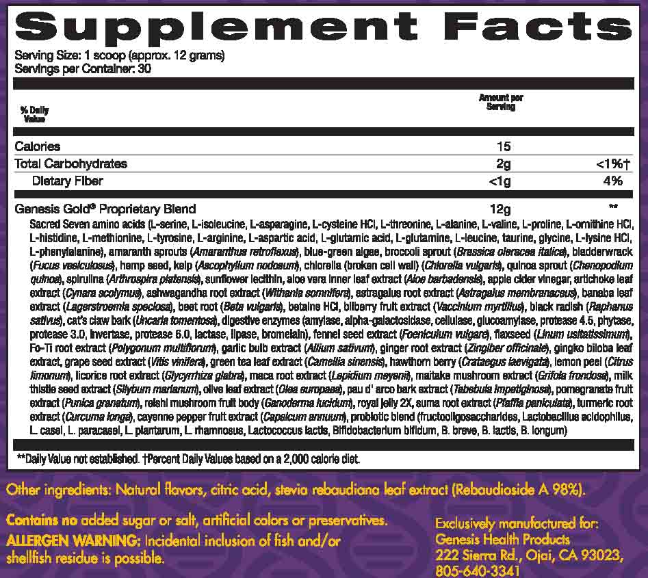 Genesis Gold -  Supplement Facts